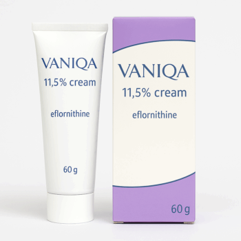 Vaniqa 11.5% Cream tube for reducing facial hair in women