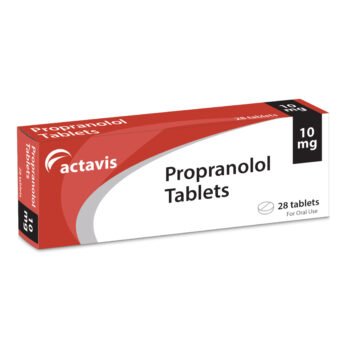 Box of propranolol tablets used to treat anxiety symptoms
